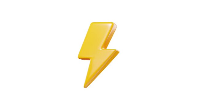 A glossy 3D animated yellow lightning bolt icon rotating and pulsing on a clean white background.