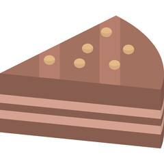 Slice of Rich Chocolate Layer Cake with Toppings on Transparent Background Detailed Isometric View