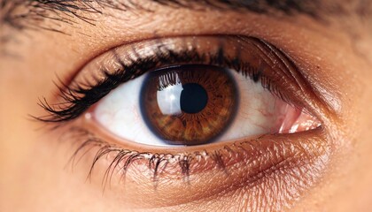 Obraz premium Close Up View of Brown Eye with Detailed Iris Reflection and Eyelashes