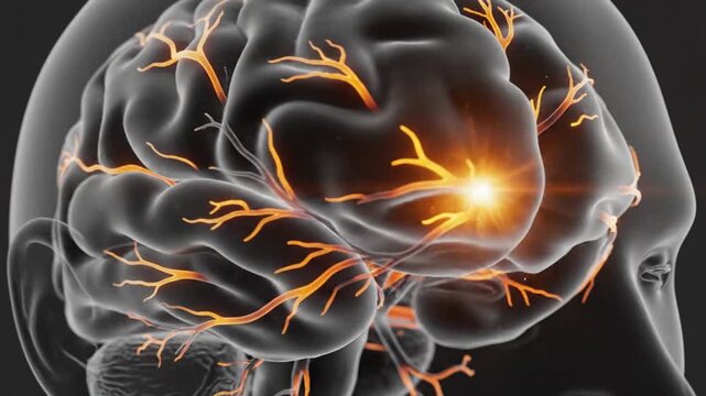 Human Brain Activity and Neural Network Connections with Glowing Impulses Medical 3D Animation.