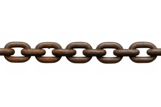 Rusty metal chain links showing strength, connection, and security on transparent background