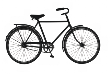 Vintage black bicycle with classic frame, fenders, and luggage rack on a transparent background