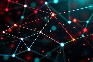Complex Network Connection Concept: Connected Points, Bright Nodes, and Interconnected Lines on Abstract Backdrop