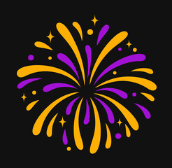 Festive firework on black background. Flat vector illustration.