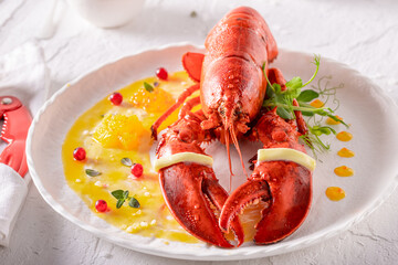 Professional boiled lobster flavored with citrus, butter and herbs.