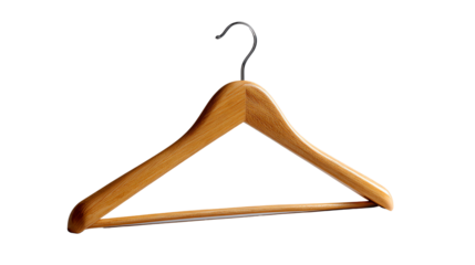 Wooden Hanger: A classic wooden clothes hanger, elegantly crafted and ready to hold garments, symbolizing simplicity and functionality.
