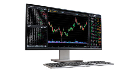 Trading Terminal with Charts: A sophisticated trading terminal displays dynamic stock charts and financial data.