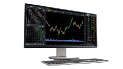 Trading Terminal with Charts: A sophisticated trading terminal displays dynamic stock charts and financial data.