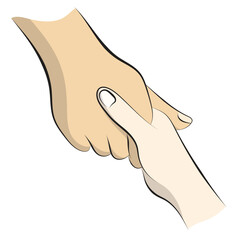 closeup two hands holding each other illustration vector isolated on white background