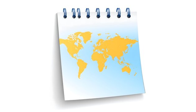 World map illustration on a notepad, travel concept, global view.