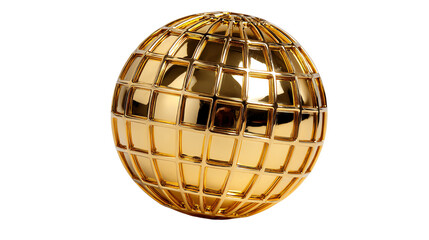 Obraz premium Golden Globe: An isolated, highly reflective gold globe, its intricate grid design radiating a sense of global connectivity and sophistication.