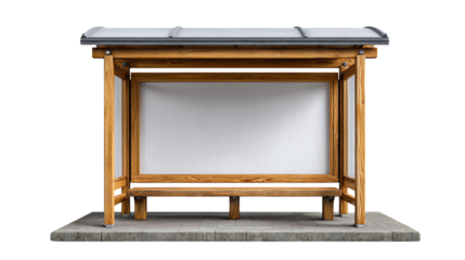 Urban Shelter: A sturdy and modern bus stop with wooden framework and a sleek, protective roof. The minimalist design provides a clean space.