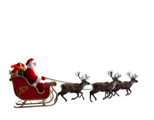 Fantasy Santa with Magical Reindeer Surrounded by Golden Sparkles and Snowflakes