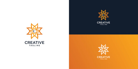floral ornament logo and icon with initials C