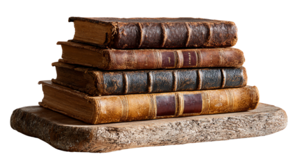 Stack of Ancient Tomes: A captivating arrangement of weathered, time-worn books, resting upon a stone slab, exudes a sense of history, knowledge, and enduring wisdom. 