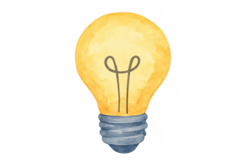 Light bulb shining bright representing inspiration, creative thinking, new ideas, innovation, and problem solving, watercolor art