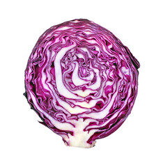 Fototapeta premium Fresh red cabbage isolated on transparent background. Half part top view.
