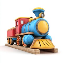 Colorful Toy Train on Wooden Tracks - 3D Render