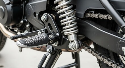 Fototapeta premium Close-up of a Motorcycle Rear Suspension and Chain Drive System.