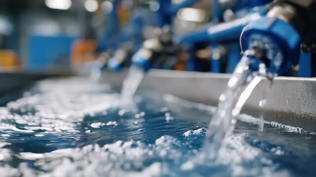 Medium shot showcasing chemical dosing and mixing processes in industrial wastewater treatment to neutralize contaminants and purify runoff.