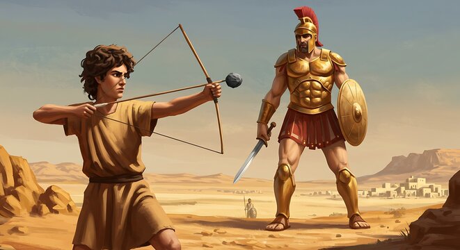 David and Goliath - A Biblical Depiction of Courage and Faith.
