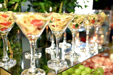 dining table with assorted foods, party foods food buffet