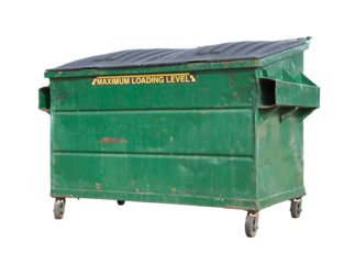 Green Trash Dumpster on a Transparent Background. Transparent PNG.