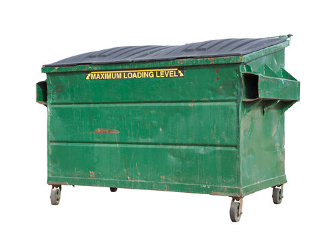 Green Trash Dumpster on a Transparent Background. Transparent PNG.