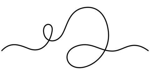 Curly one Line. Squiggle wavy and decorative ornament in editable stroke. Wiggly curvy doodle element isolated on white background. Flourish vector illustration