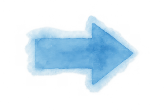 Watercolor blue arrow symbol pointing right, illustrating direction, navigation, and forwarding concepts with textured art