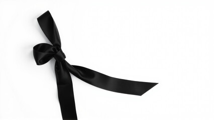 Black mourning ribbon and bow on a white background