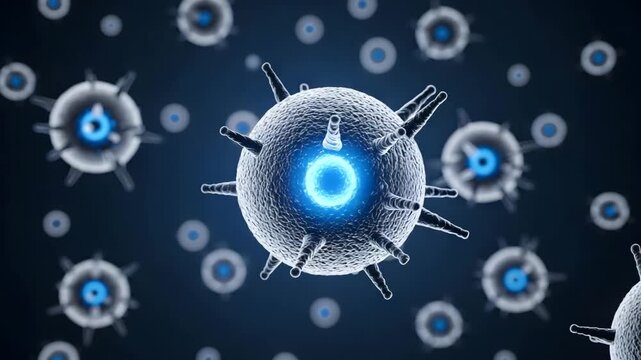 Abstract digital network with glowing spheres and data stream