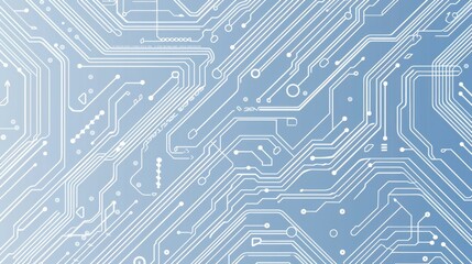 Abstract Blue Circuit Board Background with White Electronic Pathways and Digital Connection Lines