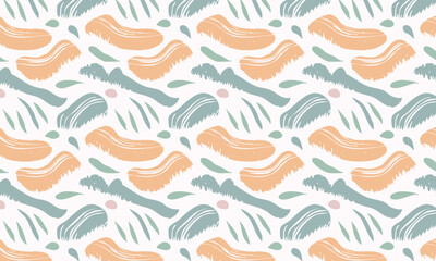 Abstract seamless pattern with hand-drawn brush strokes and shapes, Modern colorful vector texture background
