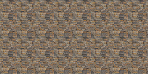 Seamless Brown and Gray Stonework Texture Background with Repeating Cobblestone or Brick Pattern