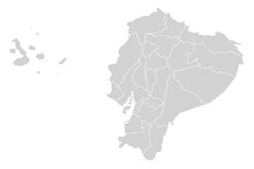 Grey with White Outline Ecuador Map with District Borders American Country