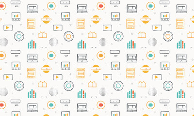 Seamless pattern with business and technology icons, Vector flat line art background for data analytics and digital marketing