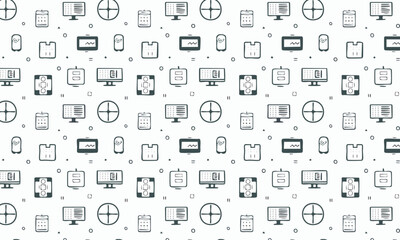 Minimalist seamless pattern with technology and computer icons, Vector digital and business line art background