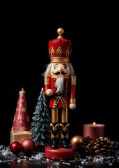 Christmas nutcracker isolated on black background beautiful festive toy soldier decoration nutcrackers holiday  decoration christmas toy festive ornament