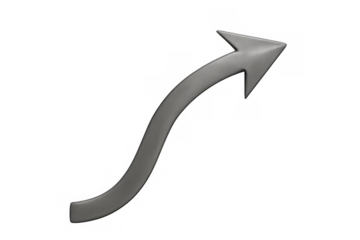 Gray 3d curved arrow pushing upwards, illustrating growth, progress, business trend, success and aiming high