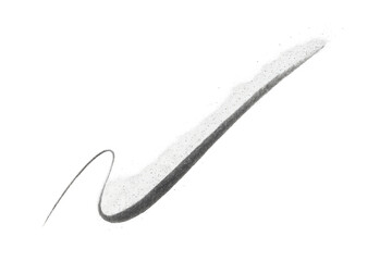 Hand drawing a check mark or swoosh symbol with white pastel texture, illustrating concepts of approval, achievement, and selection