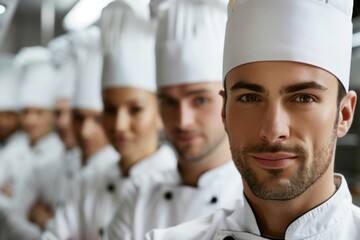 Young chefs posing in a professional kitchen