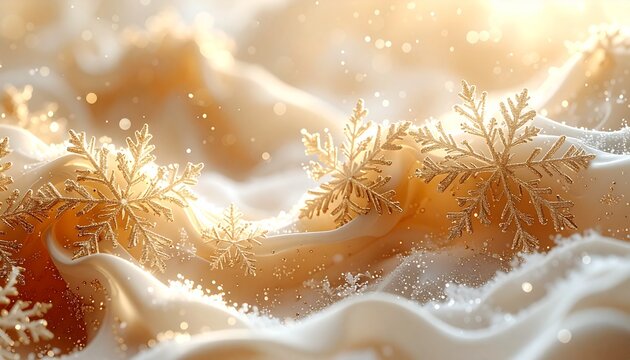 Christmas background with snowflakes in beige and gold tones