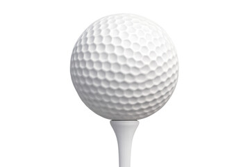 Golf ball on a white tee, perfectly positioned for a swing. Golfing sport equipment with a transparent background