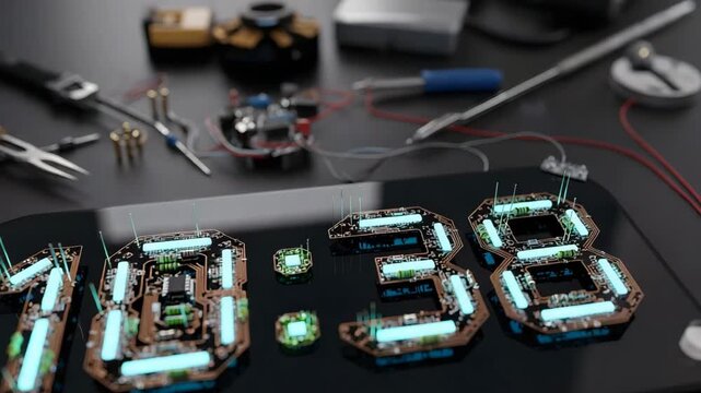 Close up view of a digital display showing time and date information