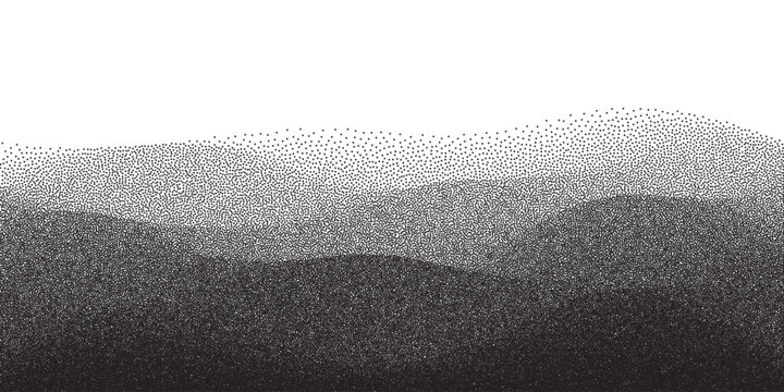 Halftone dots wave gradient pattern background with grain stippling and retro graphic wavy landscape texture