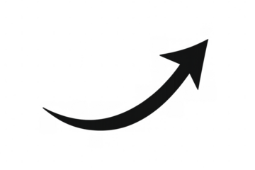 Black upward curving arrow indicating growth, success, progress, direction, rising trend, and business development