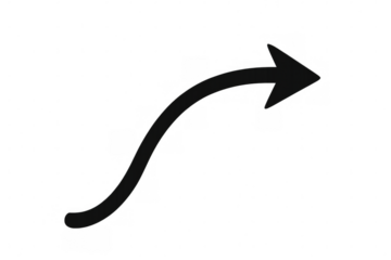 Black wavy curved arrow symbol pointing right, indicating direction, flow, change, or movement, on transparent background