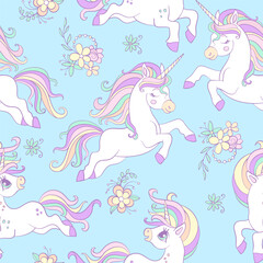 Dreaming unicorns soft color seamless pattern vector illustration