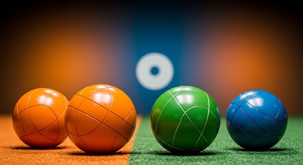 Vibrant bocce balls on a divided field beckoning friendly competition
